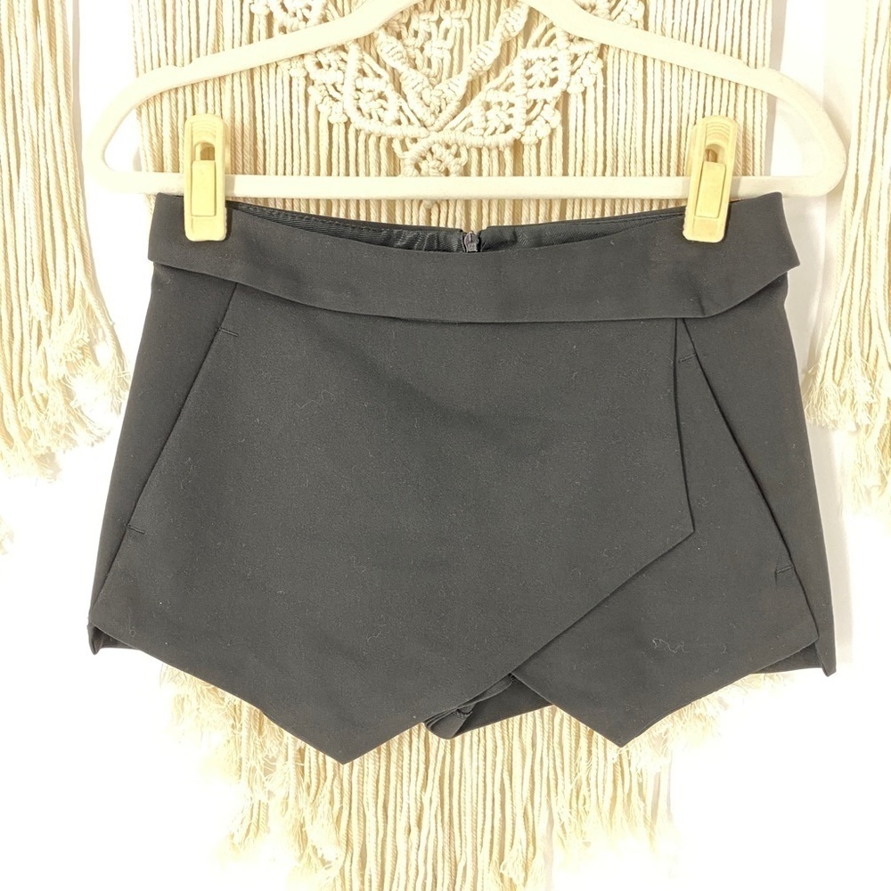 Zara Basic Black Asymmetrical Overlap Skort - image 2